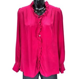 Sea New York Silk Ruffle Neck Long Sleeve Pink Button Down Blouse Pink Size 2